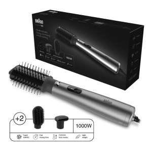 Braun Airstyler AS4.3 Airbrush, Advanced care, Drying, Volumizing, and Smoothing, 1000 W, +2 Attachments, Super ionic function, Ionic Grey - BRAS430SDE