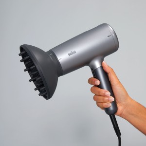 Braun Hairdryer HD4.3, Hair Dryer, HTDC motor, 2200 Watts, +3 Attachments, Large diffuser, Straightening Comb, HTDC motor, Electronic LED indicator, Super ionic function, Electro Grey - BRHD435SDE