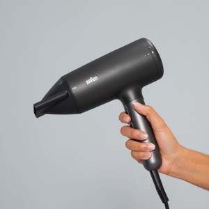 Braun Hairdryer HD4.2 Hair Dryer, HTDC motor, 2100 W, +2 Attachments, Electronic LED indicator, Large Diffuser & Nozzle, Super ionic Function, Electro Black - BRHD425SDE