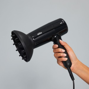 Braun Hairdryer HD2.2 Hair Dryer, 2200 W, +2 Attachments, Large Diffuser & Nozzle, Pivot Cord Guard, Ionic function, Ion Black - BRHD225SDE