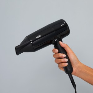 Braun Hairdryer HD2.2 Hair Dryer, 2200 W, +2 Attachments, Large Diffuser & Nozzle, Pivot Cord Guard, Ionic function, Ion Black - BRHD225SDE