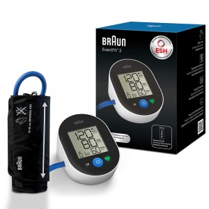 Braun BP Monitor Exactfit 2 Upper Arm,  Big and easy to read color-coded display, Single button operation, Universal cuff size, Stores last 30 readings - BUA4050