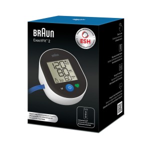 Braun BP Monitor Exactfit 2 Upper Arm,  Big and easy to read color-coded display, Single button operation, Universal cuff size, Stores last 30 readings - BUA4050