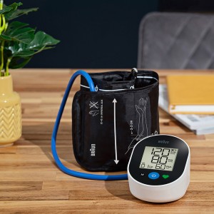 Braun BP Monitor Exactfit 2 Upper Arm,  Big and easy to read color-coded display, Single button operation, Universal cuff size, Stores last 30 readings - BUA4050