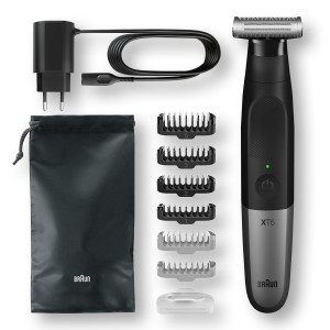 Braun Series X XT5200 Wet & Dry all-in-one tool with 6 attachments and travel pouch, black / grey-metal