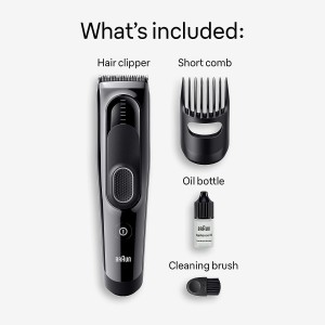 Braun Hair Clipper 9 lenghts settings, 1 Comb, Ultra sharp blades cuts all hair type, Built to last, NI-MH battery with 50mins Runtime - HC 5310