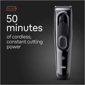 Braun Hair Clipper 9 lenghts settings, 1 Comb, Ultra sharp blades cuts all hair type, Built to last, NI-MH battery with 50mins Runtime - HC 5310