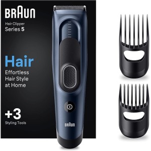 Braun Hair Clipper 17 length settings, 2 Combs, pouch, Ultra sharp baldes, built to last,NI-MH battery 50mins run time, Rechargeable, Fully washable - HC 5350