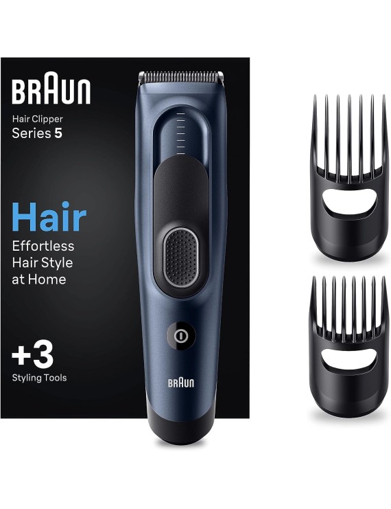 Braun Hair Clipper 17 length settings, 2 Combs, pouch, Ultra sharp baldes, built to last,NI-MH battery 50mins run time, Rechargeable, Fully washable - HC 5350