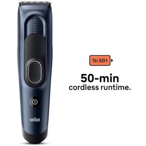 Braun Hair Clipper 17 length settings, 2 Combs, pouch, Ultra sharp baldes, built to last,NI-MH battery 50mins run time, Rechargeable, Fully washable - HC 5350