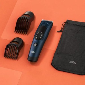 Braun Hair Clipper 17 length settings, 2 Combs, pouch, Ultra sharp baldes, built to last,NI-MH battery 50mins run time, Rechargeable, Fully washable - HC 5350