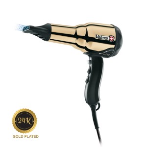 Valera Hair Dryer Swiss Metal-Master 24K GOLD PLATED, 2000W, PM-Pro Motor, 6 Temperature settings, Cool air button, diffuser, Color care, Ionic care, DC, Cable 3m  -  584.01/I Gold