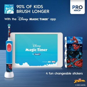 Oral B Vitality 300 KIDS Rechargeable Toothbrush with 2 cleaning modes & 2 Minutes Built in Timer - D103.413.2K SPIDERMAN 