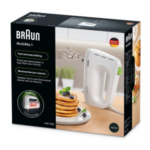 Braun MultiMix 1 Hand Mixer 450 W, FastMix Technology, EasyClick Attachments, 4 speed + turbo, 2 stainless steel dough hooks - HM 1100