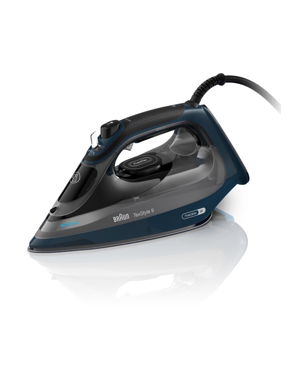 Braun TexStyle 9 Steam Iron 3200 Watts, FreeGlide 3D tech, ActiClean System, iCare Tech, Precision Tip, AntiDrip, Refil 330ml,  70% energy saving, Auto Off - SI 9682 Blue