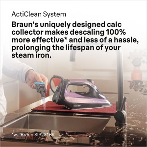 Braun Steam Iron 3100 Watts, iCare Technology, FreeGlide 3D, Vertical Steamer, Descaling Reminder, 70% Energy Saving, Auto Off - SI 9661 Violet