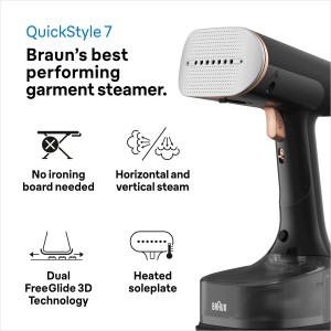 Braun QuickStyle 7 1600W, Easy iCare tech, 35sec rapid heatup, Detachable 250ml tank, Vertical + Horizontal steam, ActiClean, Auto off, Kills upto 99.99% becteria - GS 7077 