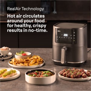 Braun MultiFry 3 Airfryer 1500 Watts, 4.3 L, Digital Touch Screen, Auto off function, RealAir Technology, 8 Automatic Progrram, Non stick Drawer, 50% faster - HF 3030 BK