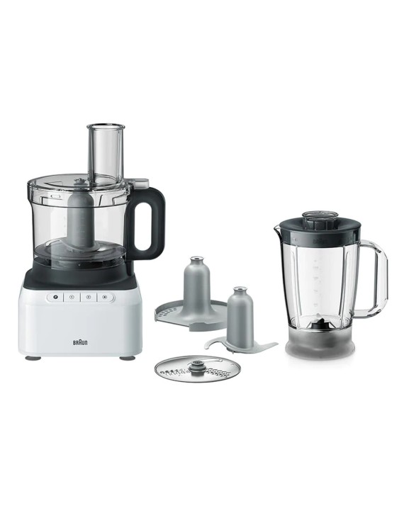 Braun PurEase food processor 800W with 2.1L food prep bowl & 1.2L blaender, Dual safety, 2 speed and pulse, WHITE, FP 3131 WH