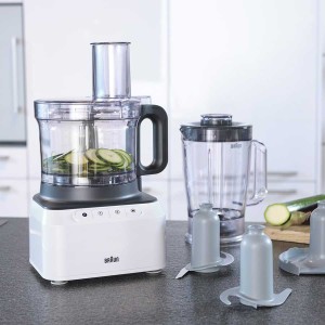 Braun PurEase food processor 800W with 2.1L food prep bowl & 1.2L blaender, Dual safety, 2 speed and pulse, WHITE, FP 3131 WH