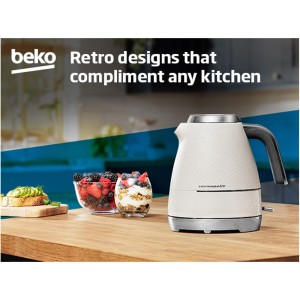 Beko Cosmopolis Electric Kettle, Retro White Chrome Design, 1.7 L Capacity, 3000 W, Easy Pour Spout and Boil Dry Protection - WKM8307CR