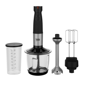 Beko hand blender 750W Motor, Variable and Turbo speed function, Stainless steel blades, 1L Glass Chopper Bowl, Double Beater and Plastic Beaker - HBA 81762 BX