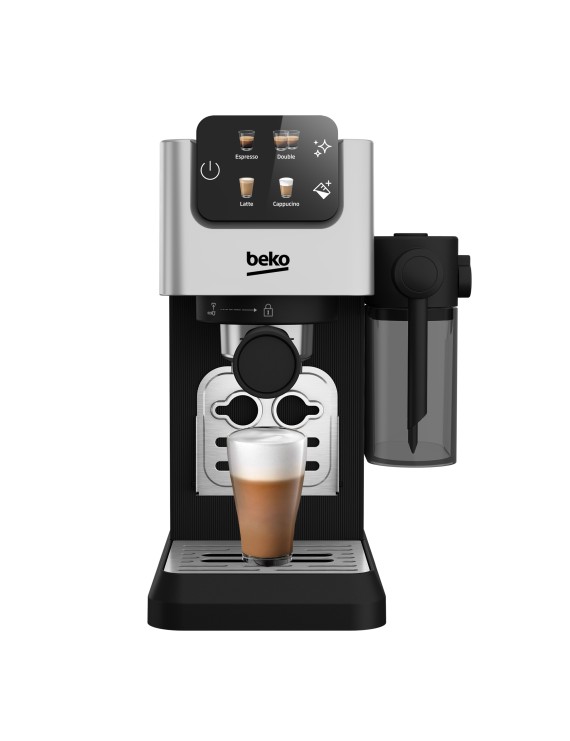 BEKO Digital ESPRESSO Stainless Steel, 1628W Power, 1.1L Capacity, 300ml MILK Forther, 15 Bar, LCD Screen,  Cup size adjustment, Ground Bean Storage - CEG5304X