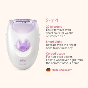 Braun Silk-épil 3, Smart Light, 20 Microgrip tweezers, Corded - SE 3000