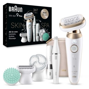 Braun Silk-épil 9 Flex SkinSpa 3D Epilator, Fully Flex head, Wide Head, 40 Microgrip tweezer, Wet and Dry - SES 9681