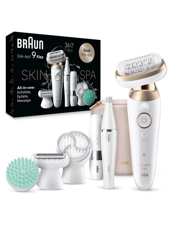 Braun Silk-épil 9 Flex SkinSpa 3D Epilator, Fully Flex head, Wide Head, 40 Microgrip tweezer, Wet and Dry - SES 9681