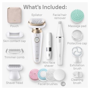 Braun Silk-épil 9 Flex SkinSpa 3D Epilator, Fully Flex head, Wide Head, 40 Microgrip tweezer, Wet and Dry - SES 9681