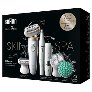 Braun Silk-épil 9 Flex SkinSpa 3D Epilator, Fully Flex head, Wide Head, 40 Microgrip tweezer, Wet and Dry - SES 9681