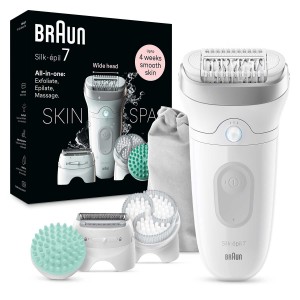 Braun Silk-épil 7, Wide Head, Smart Lights, 40 Microgrip Tweezer, Wet and Dry, 40 mins cordless use - SES 7081