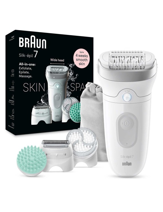 Braun Silk-épil 7, Wide Head, Smart Lights, 40 Microgrip Tweezer, Wet and Dry, 40 mins cordless use - SES 7081