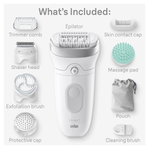 Braun Silk-épil 7, Wide Head, Smart Lights, 40 Microgrip Tweezer, Wet and Dry, 40 mins cordless use - SES 7081