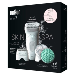 Braun Silk-épil 7, Wide Head, Smart Lights, 40 Microgrip Tweezer, Wet and Dry, 40 mins cordless use - SES 7081