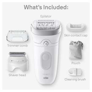 Braun Silk-épil 7, 3in1 Epilate and trim, wide head, Smart Light, 40 Microgrip Tweezer, Wet and Dry, 40min Cordless run time - SES 7041