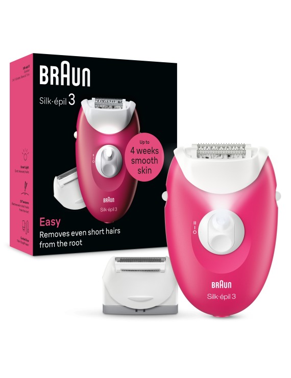 Braun Silk-épil 3, Easy Hair Removal Device, Smart Light, 20 Microgrip Tweezers, Corded Use - SE 3032