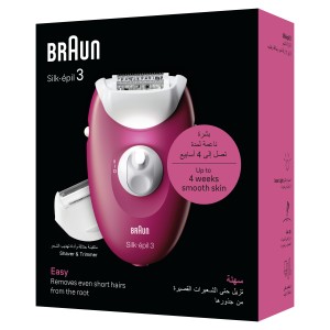 Braun Silk-épil 3, Easy Hair Removal Device, Smart Light, 20 Microgrip Tweezers, Corded Use - SE 3032