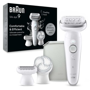 Braun 4in1 Silk-épil 9 SkinSpa, Wide pivoting head, 40 Microgrip Tweezers, Wet and Dry, 50mins Cordless time - SES 9061