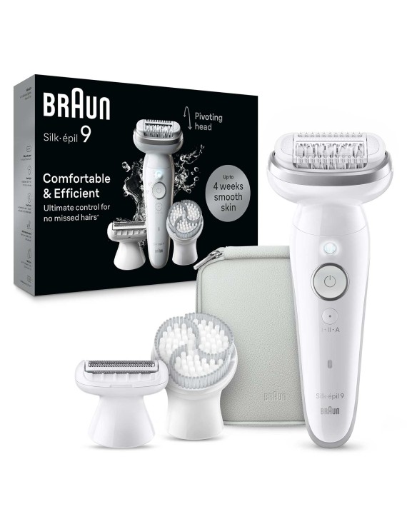 Braun 4in1 Silk-épil 9 SkinSpa, Wide pivoting head, 40 Microgrip Tweezers, Wet and Dry, 50mins Cordless time - SES 9061