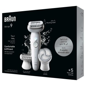 Braun 4in1 Silk-épil 9 SkinSpa, Wide pivoting head, 40 Microgrip Tweezers, Wet and Dry, 50mins Cordless time - SES 9061