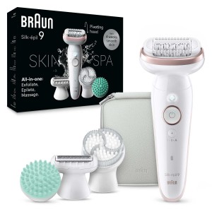 Braun Silk-épil 9 SkinSpa, Wide pivoting head, Smart Light, Smart Touch, 40 Microgrip tweezers, Wet and Dry, 50mins Cordless use - SES 9080