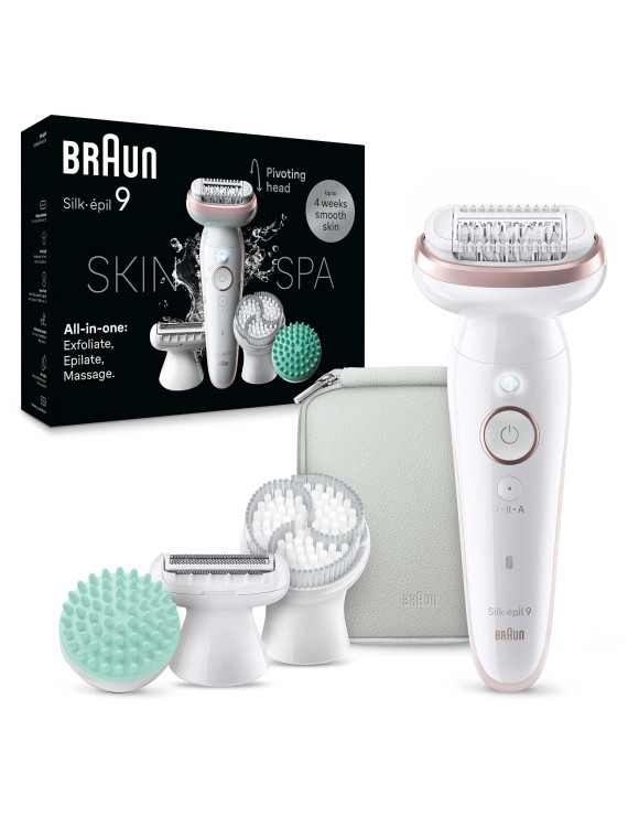 Braun Silk-épil 9 SkinSpa, Wide pivoting head, Smart Light, Smart Touch, 40 Microgrip tweezers, Wet and Dry, 50mins Cordless use - SES 9080