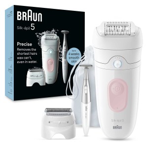 Braun Silk-épil 5, 3in1 Epilate, Shave and rim with mini precision trimmer, 28 Microgrip tweezers, Wet and Dry, 40min Cordless use - SE 5230