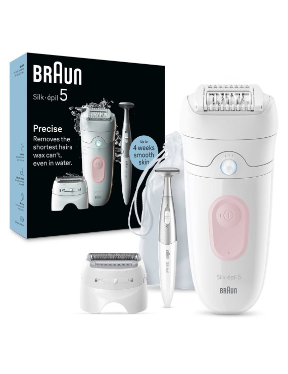 Braun Silk-épil 5, 3in1 Epilate, Shave and rim with mini precision trimmer, 28 Microgrip tweezers, Wet and Dry, 40min Cordless use - SE 5230