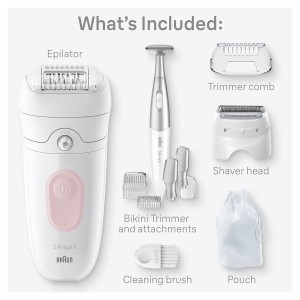 Braun Silk-épil 5, 3in1 Epilate, Shave and rim with mini precision trimmer, 28 Microgrip tweezers, Wet and Dry, 40min Cordless use - SE 5230