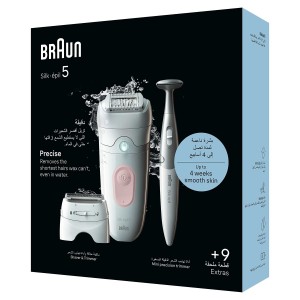 Braun Silk-épil 5, 3in1 Epilate, Shave and rim with mini precision trimmer, 28 Microgrip tweezers, Wet and Dry, 40min Cordless use - SE 5230