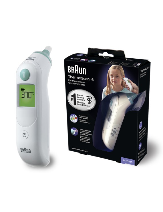 Braun 6515, ThermoScan 6 Fast & Accurate Ear Thermometer with color display White