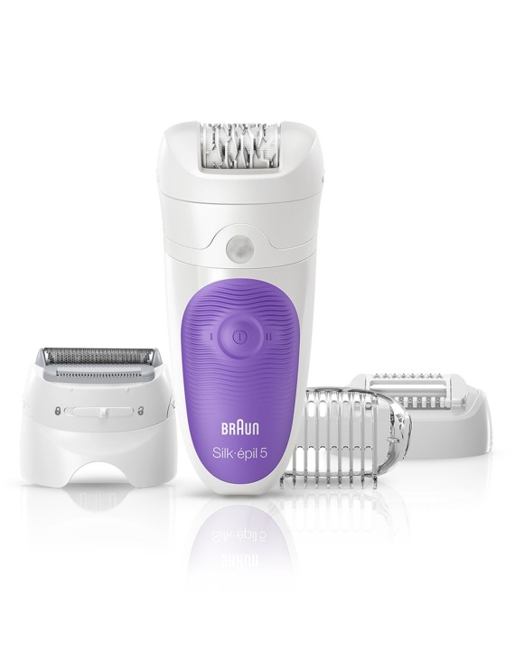 Braun Silk-Epil SE 5541 Wet & Dry Epilator, Legs and body, with shaver head, trimmer cap, skin contact cap & high frequency massage cap.